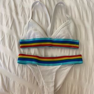 PLANET BLUE 🌎 White Rainbow Bikini 🌈